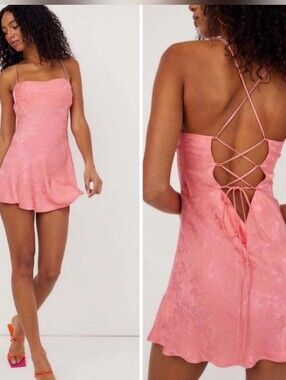NWT For Love & Lemons Gabrielle Mini Dress Pink Floral Satin Jacquard Size S